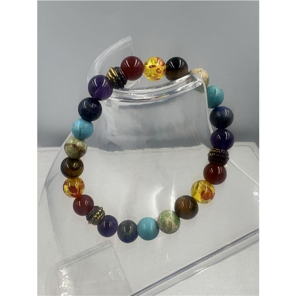 BRAND NEW 8 MM 7 CRYSTAL CHAKRA  BRACELET ELASTIC