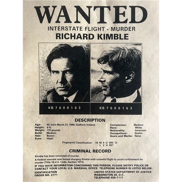 The Fugitive Richard Kimble wanted flyer movie prop