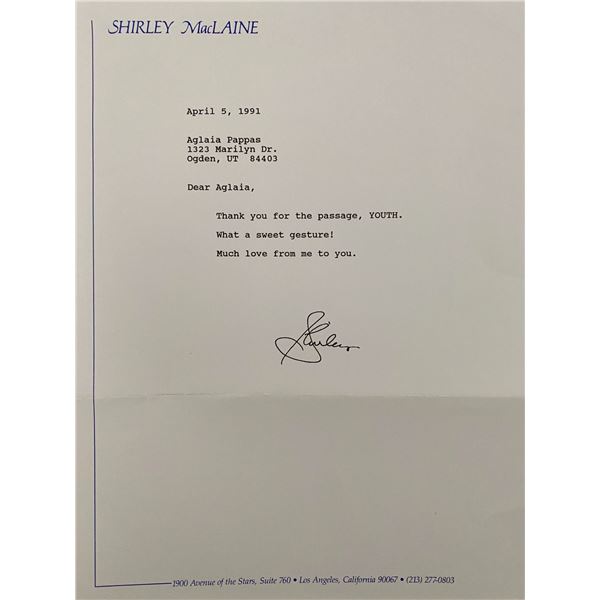 Shirley MacLaine signed letter