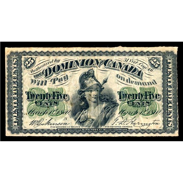 DOMINION OF CANADA - 25 cents 1870 Dick/Har. Series B DC-1b-i - PMG VF-20