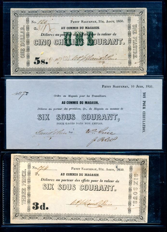 Merchant Script CANADA - Set of 3 merchant scripts Petit Saguenay 6 chellins, 6 sous ...