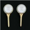 Image 4 : Estate 14k Yellow Gold 6mm White Cultured Pearl w/ Golf Tee Drop Stud Earrings