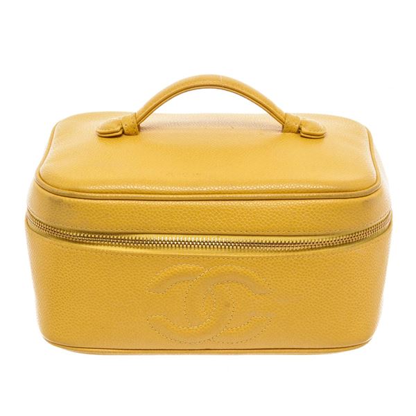 Chanel Yellow Caviar Leather Small CC Vanity Cosmetic Bag