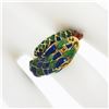Image 3 : Vintage 18k Yellow Gold Multicolor Enamel Detailed Textured Snake Wrap Ring