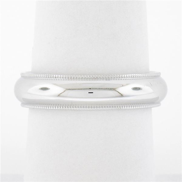 Unisex 18k White Gold 5mm Polished Domed w/ Milgrain Sides Wedding Band Ring