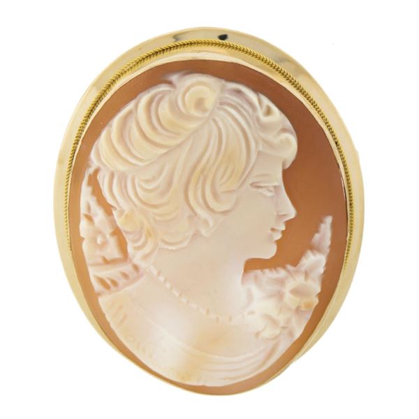 Vintage 14k Gold Large Detailed Oval Carved Shell Cameo Brooch Pin Pendant