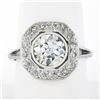Image 1 : Antique Edwardian Platinum 2.99 ctw GIA European Diamond Bezel & Pave Platter Ri