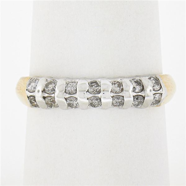 Estate 14K TT Gold 0.30 ctw Round Channel Diamond Domed Stack Wedding Band Ring