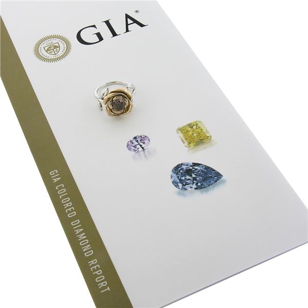 18k White & Rose Gold GIA 1.04 ctw Round Fancy Orange Brown Diamond Flower Ring