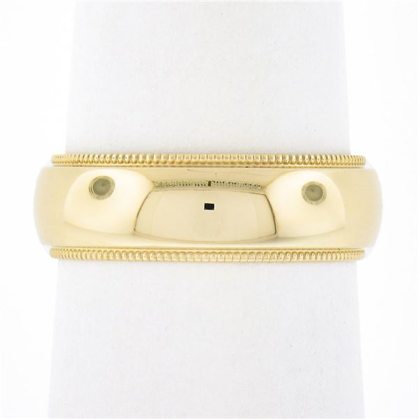 Classic 14k Gold 6mm Wide Domed Polished w/ Milgrain Stackable Wedding Band Ring