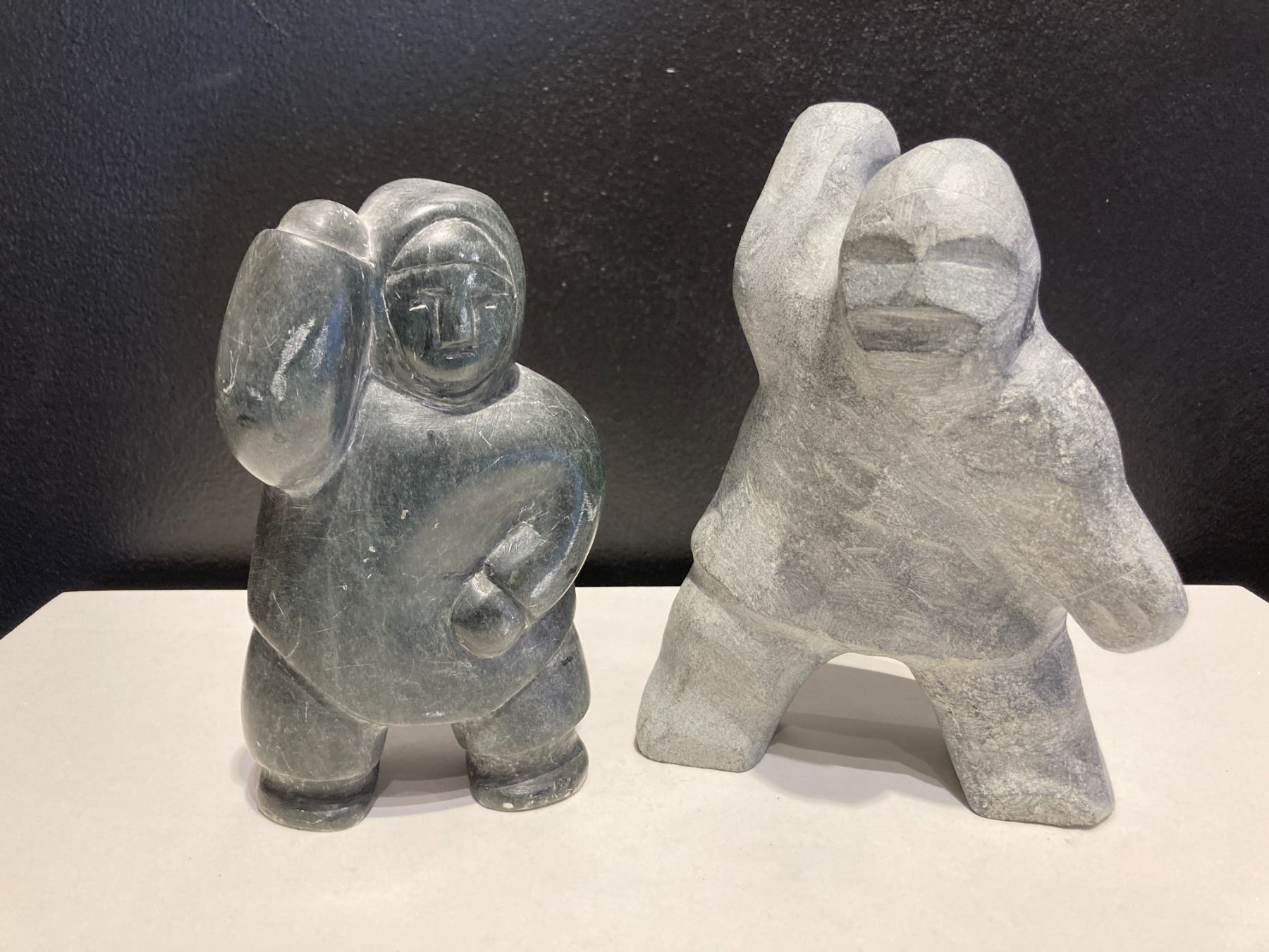 Two Inuit Stone Carved Standing Men