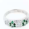 Image 9 : Fancy 18K White Gold 0.68 ctw Emerald Diamond Dome Bombe Flower Cluster Band Rin