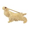 Image 1 : 14K Gold Detailed Textured Florentine Cocker Spaniel Dog w/ Ruby Eye Pin Brooch