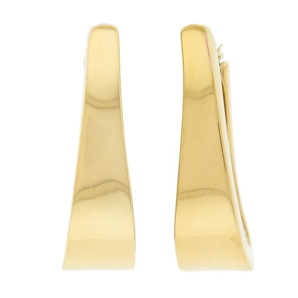 Milor Italy 14K Yellow Gold Unique Long Puffed Hallowed Polished Hoop Earrings