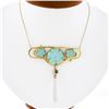 Image 1 : Antique Arts & Crafts 18K Gold Flower Carved Turquoise Crystal Dangle Necklace