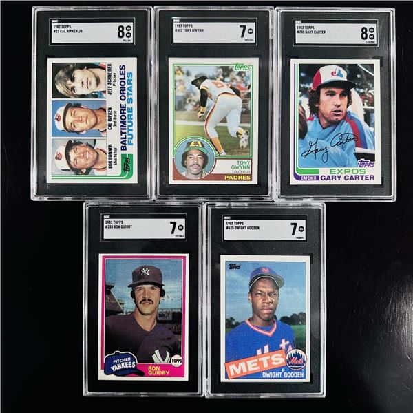 Set of (5) Topps Baseball Cards - SGC Graded w/ Ripken Jr., Gwynn, Carter