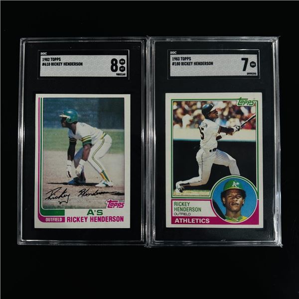 Set of (2) Rickey Henderson Topps Baseball Cards - SGC Graded