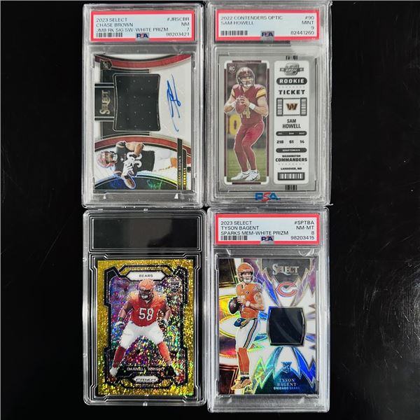 Set of (4) NFL Rookie Cards - PSA Graded, Patch & Auto Inserts