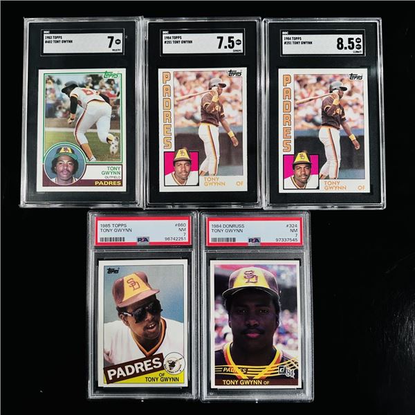 Set of (5) Tony Gwynn Baseball Cards - PSA & SGC Graded