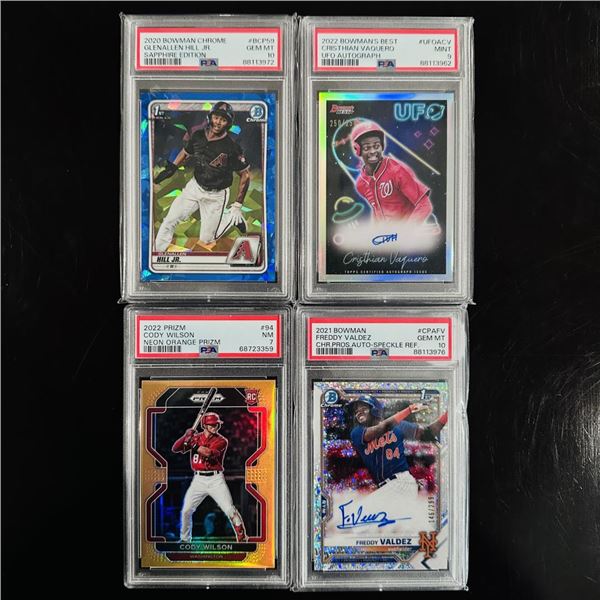 Set of (4) Modern Baseball Prospect Cards - PSA Graded Refractors & Autographs