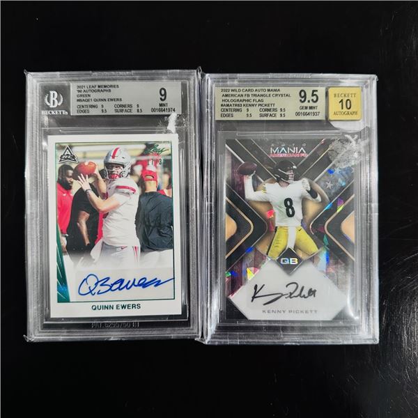 Set of (2) Beckett Graded Autograph Cards - Quinn Ewers & Kenny Pickett