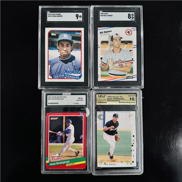 Set of (4) Graded Baseball Cards - Sanders, Ripken, Ivan & Alex Rodriguez