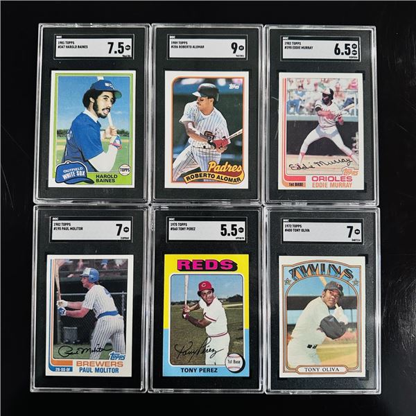 Set of (6) SGC Graded Topps Baseball Cards - HOF Stars incl. Alomar, Murray, Mol