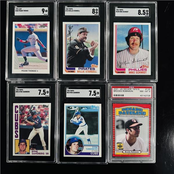 Set of (6) Graded Baseball Cards - Thomas, Stargell, Schmidt, Sandberg & Robinso