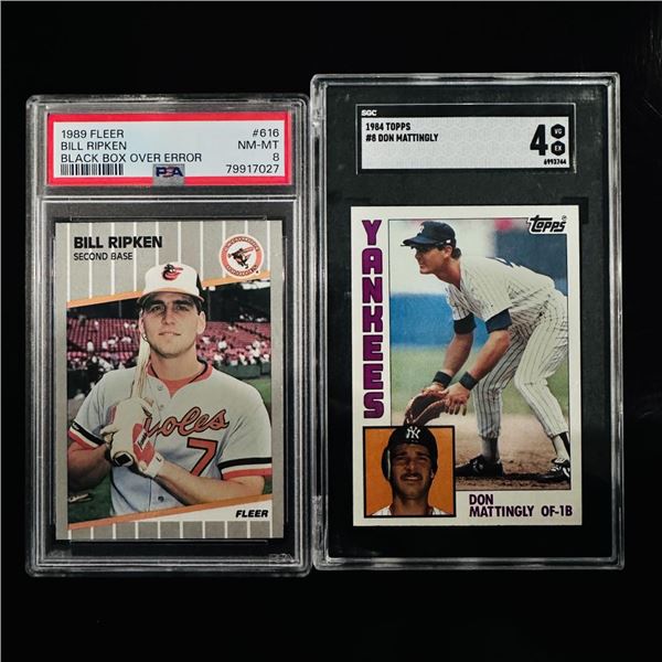 1984 Topps Don Mattingly RC & 1989 Fleer Bill Ripken Error - SGC & PSA Graded