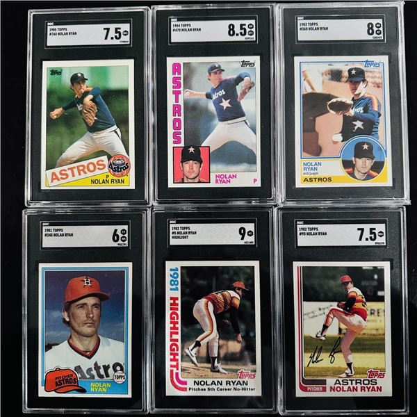 Set of (6) Nolan Ryan Astros Baseball Cards - 1980s Topps - All SGC Graded