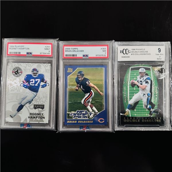 Set of (3) Football Cards - Rodney Hampton, Brian Urlacher & Kerry Collins/Marin
