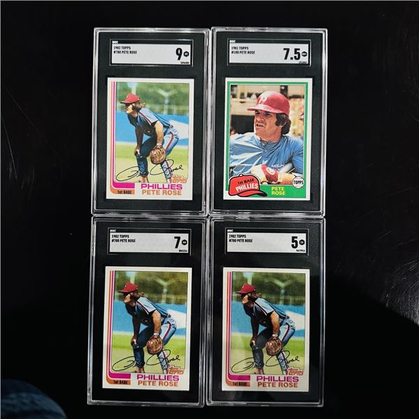 Set of (4) Pete Rose Baseball Cards - 1981 & 1982 Topps - All SGC Graded