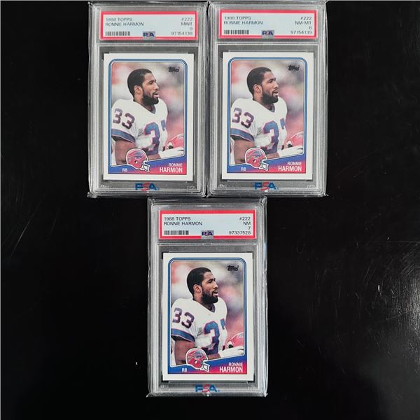 Set of (3) 1988 Topps #222 Ronnie Harmon Cards - PSA Graded