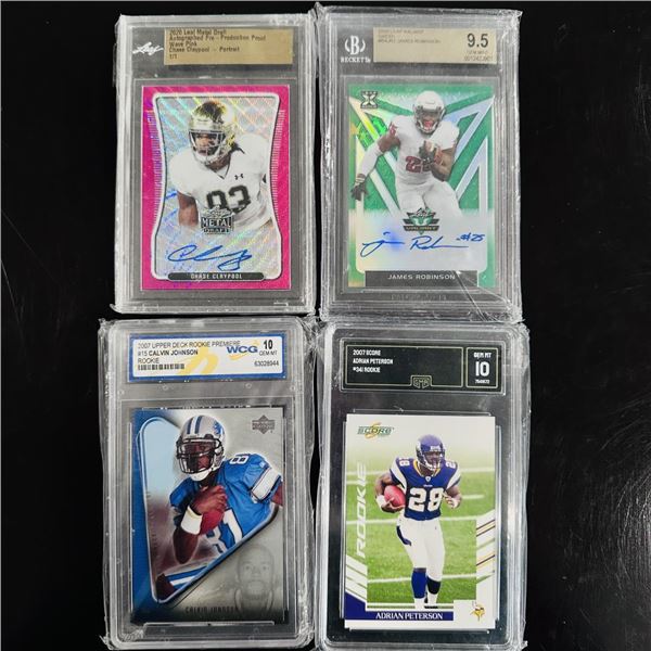 Set of (4) Football Rookie Cards - Graded James Robinson, Chase Claypool, Adrian