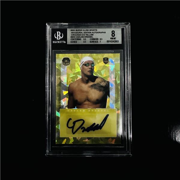 2021 Super Glow Caeleb Dressel Autograph - Crackle Yellow (BGS 8)