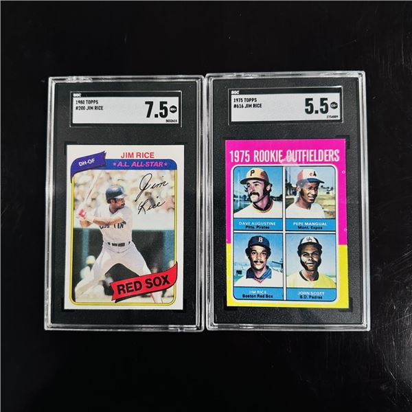 Set of (2) Jim Rice Baseball Cards - SGC Graded Rookie & All-Star