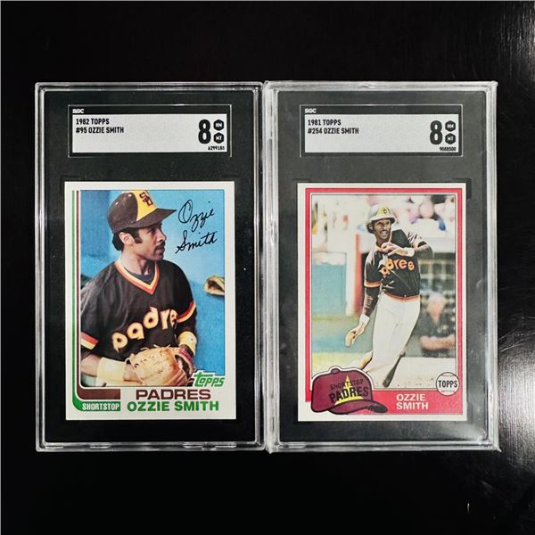 Set of (2) Ozzie Smith Baseball Cards - 1981 & 1982 Topps, SGC Graded 8