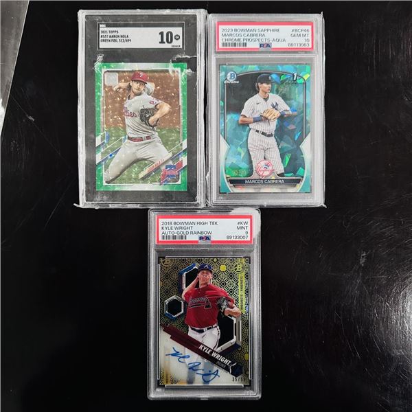 Set of (3) Baseball Cards - Nola, Cabrera & Wright - Mixed Grading