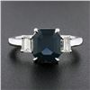 Image 2 : Platinum GIA Octagonal Greenish Blue NO HEAT Sapphire & Diamond 3 Stone Ring