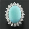Image 2 : NEW Platinum 22.06 ctw Large Oval Cabochon Turquoise & Diamond Halo Cocktail Rin