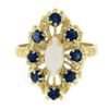 Image 4 : Vintage 14k Gold Marquise Cabochon Opal & .40 ctw Sapphire Open Textured Work Ri