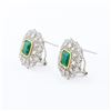 Image 3 : 3.97 ctw Emerald and 1.17 ctw Diamond Platinum and 18K Yellow Gold Earrings