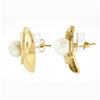 Image 3 : 18k Yellow Gold 8mm Pearl & Pave Cubic Zirconia CZ Polished Half Circle Earrings