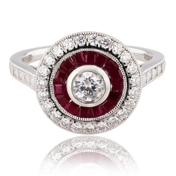 0.24 ctw Diamond, 0.89 ctw Blue Sapphire and Ruby Platinum Ring (0.55 ctw Diamon
