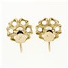 Image 3 : Vintage 14k Yellow Gold 6.8mm Round Pearl Open Flower Frame Screw Back Earrings