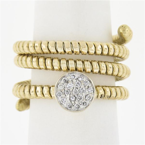 Estate 18k TT Gold 0.20 ctw Diamond Flexible Coiled Stack Look Wide Band Ring