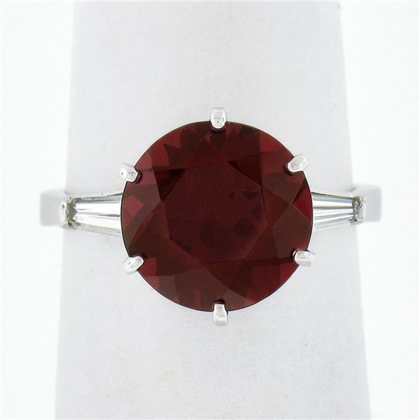 Vintage Platinum 4.29 ctw Round Garnet & Baguette Diamond 3 Stone Engagement Rin