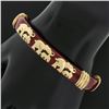 Image 8 : Cassetti 18k Gold Red Enamel Baby & Adult Elephants Hinged Open Bangle Bracelet