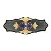 Image 1 : Antique 18k Gold Amethyst & Diamond Carved Camphor Glass Black Onyx Pin Brooch