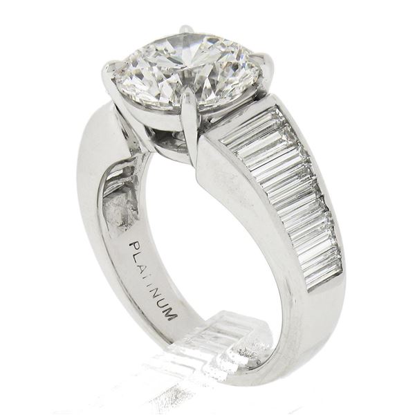 Vintage Platinum Ideal 5.02 ctw GIA Round Brilliant Diamond w/ Waterfall Baguett